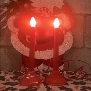 Vintage Pair Christmas Plastic Red Candle Holders